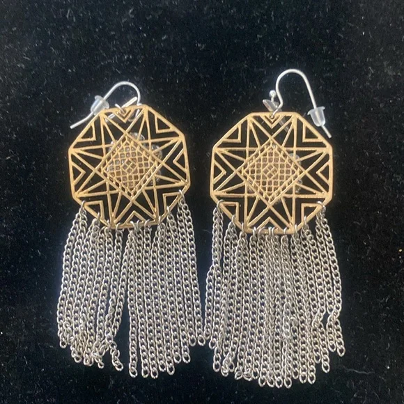 Silver & Gold with Rhinestones and Turquoise color Earrings - Picture 3 of 5